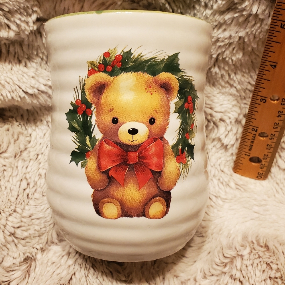 Beary Christmas Hand Warmer Coffee Mug Cup Stoneware 18 Oz 5" Merry & Bright